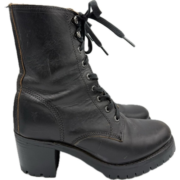 FRYE Black Leather Lace-Up Moto Boots Sabrina Sz 8 - Picture 7 of 12